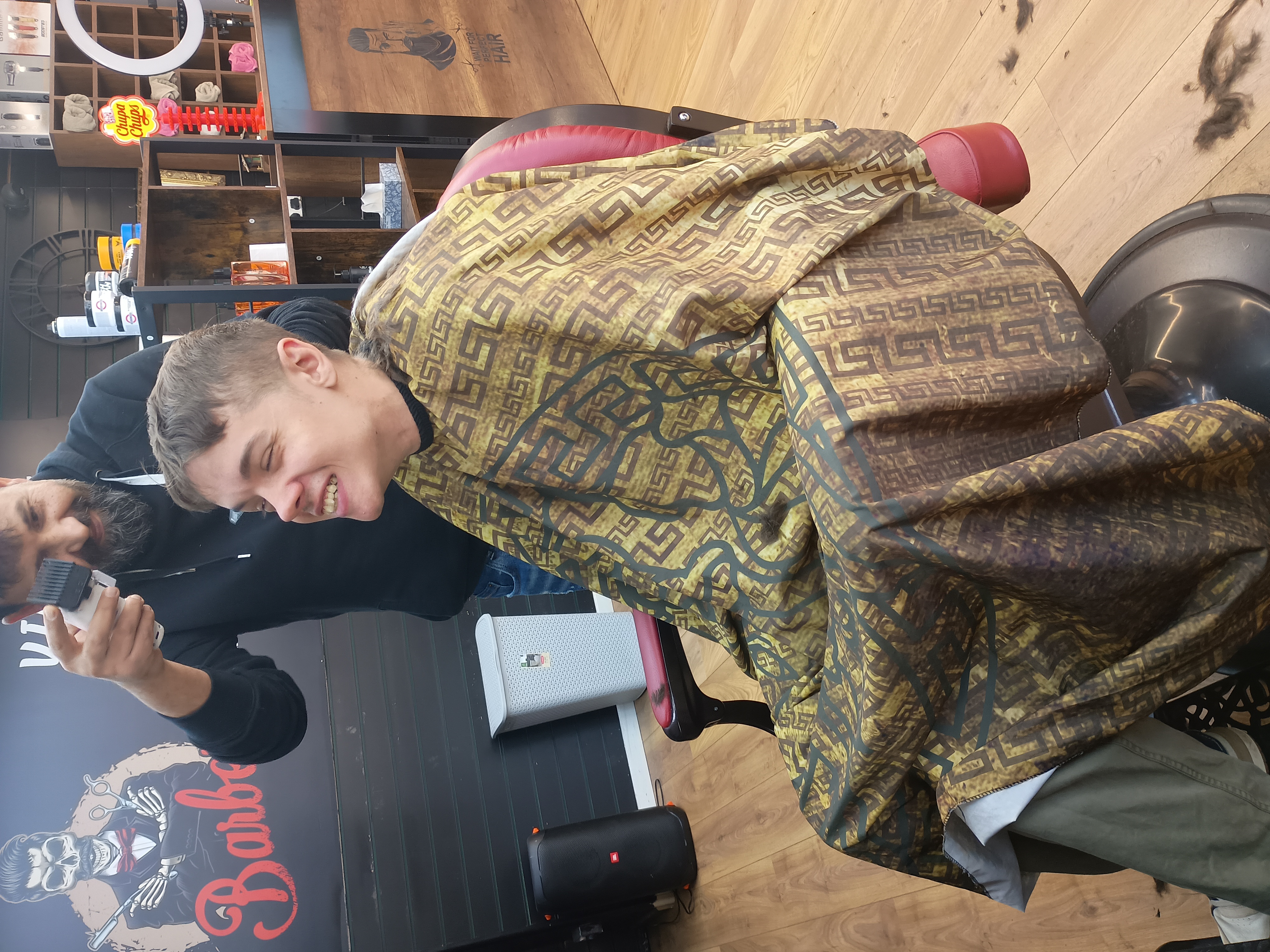 Getting a haircut at the barber